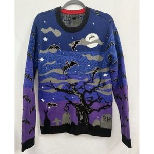 Blizzard Bay Halloween Spooky Scary Bat Knitted Sweater Size M Blue Purple